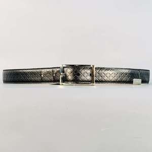 GUCCI Black Silver Embossed Geometric Leather Belt